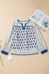 Bohemian Floral Print Patchwork Contrast Trim Puff Sleeve Blouse