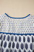 Bohemian Floral Print Patchwork Contrast Trim Puff Sleeve Blouse