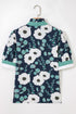 Bohemian Floral Print Patchwork Puff Sleeve V Neck Blouse