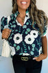 Bohemian Floral Print Patchwork Puff Sleeve V Neck Blouse