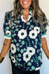 Bohemian Floral Print Patchwork Puff Sleeve V Neck Blouse