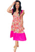Bohemian Floral Print Patchwork Ruffled Short Sleeve Midi Dress