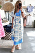 Bohemian Floral Print Patchwork V Neck Loose Midi Dress