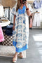Bohemian Floral Print Patchwork V Neck Loose Midi Dress