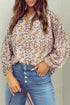 Bohemian Floral Print Puff Sleeve Button Front Collared Shirt
