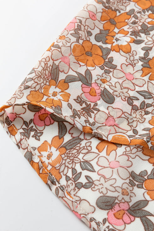Bohemian Floral Print Puff Sleeve Button Front Collared Shirt
