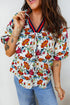 Bohemian Floral Print Puff Sleeve Cotton Blend Blouse
