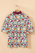 Bohemian Floral Print Puff Sleeve Cotton Blend Blouse