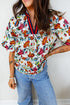 Bohemian Floral Print Puff Sleeve Cotton Blend Blouse