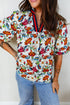 Bohemian Floral Print Puff Sleeve Cotton Blend Blouse