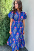 Bohemian Floral Print Puff Sleeve High Waist V Neck A-Line Maxi Dress