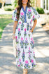 Bohemian Floral Print Puff Sleeve High Waist V Neck A-Line Maxi Dress