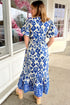 Bohemian Floral Print Puff Sleeve High Waist V Neck A-Line Maxi Dress