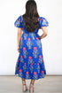 Bohemian Floral Print Puff Sleeve High Waist V Neck A-Line Maxi Dress