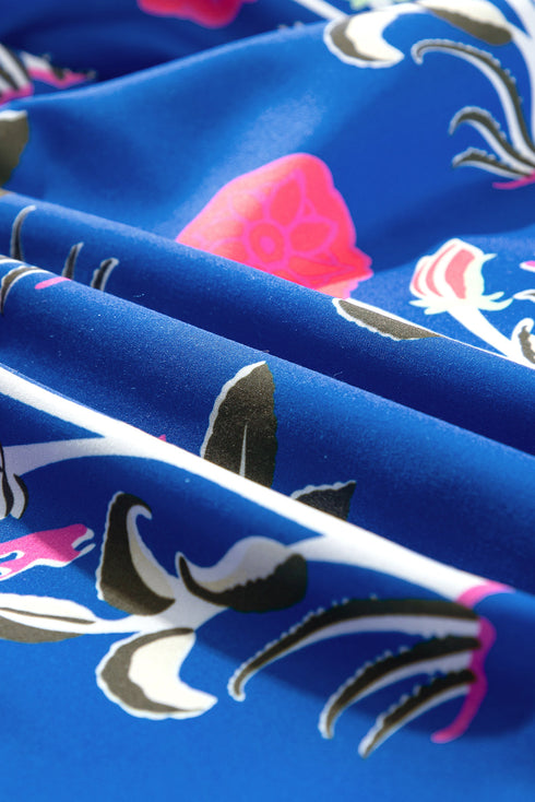 Bohemian Floral Print Puff Sleeve High Waist V Neck A-Line Maxi Dress