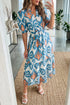 Bohemian Floral Print Puff Sleeve Ruffle Hem Midi Dress