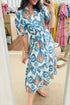 Bohemian Floral Print Puff Sleeve Ruffle Hem Midi Dress