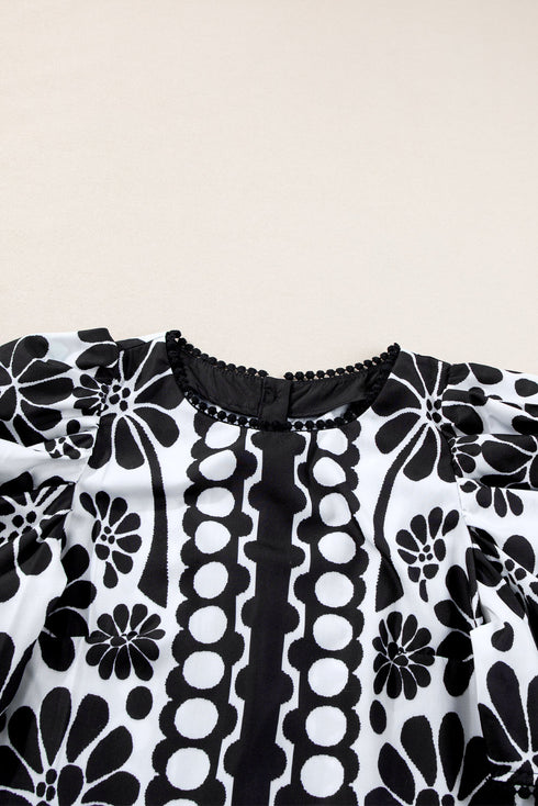 Bohemian Floral Print Puff Sleeve Woven Blouse