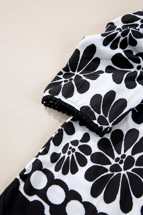 Bohemian Floral Print Puff Sleeve Woven Blouse