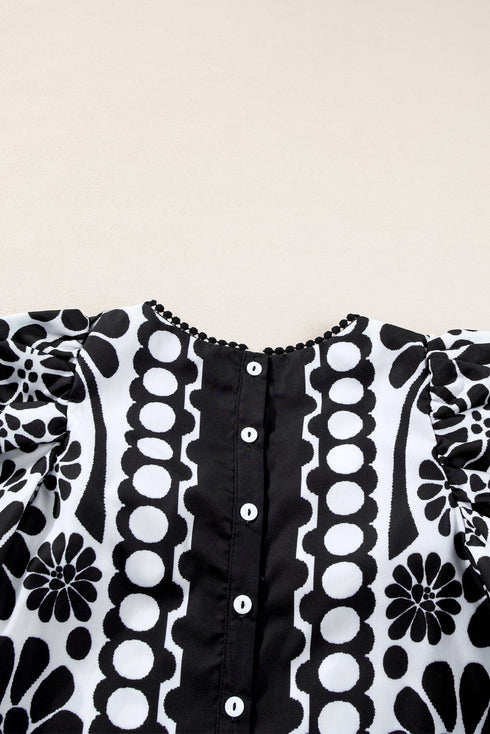 Bohemian Floral Print Puff Sleeve Woven Blouse