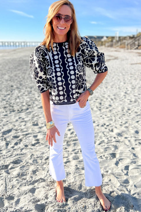 Bohemian Floral Print Puff Sleeve Woven Blouse