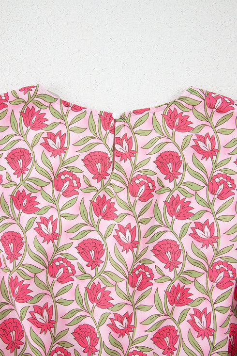 Bohemian Floral Print Puffy Cropped Mini Skirt Two Piece Dress