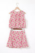 Bohemian Floral Print Puffy Cropped Mini Skirt Two Piece Dress