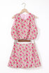 Bohemian Floral Print Puffy Cropped Mini Skirt Two Piece Dress