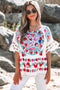 Bohemian Floral Print Ruffle Sleeve Woven Blouse