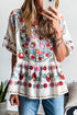 Bohemian Floral Print Ruffle Sleeve Woven Blouse