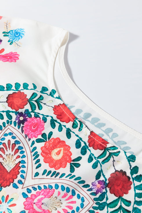 Bohemian Floral Print Ruffle Sleeve Woven Blouse