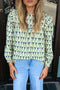 Bohemian Floral Print Ruffle Trim Long Sleeve Blouse