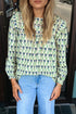 Bohemian Floral Print Ruffle Trim Long Sleeve Blouse