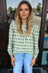 Bohemian Floral Print Ruffle Trim Long Sleeve Blouse