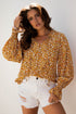 Bohemian Floral Print Ruffled Bubble Sleeve V Neck Blouse