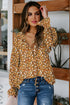 Bohemian Floral Print Ruffled Bubble Sleeve V Neck Blouse