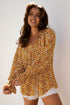 Bohemian Floral Print Ruffled Bubble Sleeve V Neck Blouse