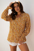 Bohemian Floral Print Ruffled Bubble Sleeve V Neck Blouse