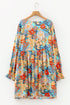Bohemian Floral Print Ruffled Long Sleeve Mini Dress