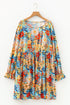 Bohemian Floral Print Ruffled Long Sleeve Mini Dress