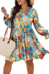 Bohemian Floral Print Ruffled Long Sleeve Mini Dress