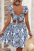 Bohemian Floral Print Ruffled Tied Backless Mini Dress