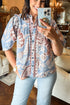 Bohemian Floral Print Scalloped Trim Button Down Shirt