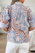 Bohemian Floral Print Scalloped Trim Button Down Shirt