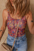 Bohemian Floral Print Sheer Mesh U Neck Bodysuit