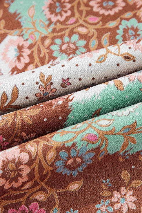 Bohemian Floral Print Sherpa Lined Fleece Hooded Jacket