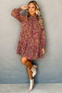 Bohemian Floral Print Shirred High Neck Loose Mini Dress