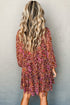 Bohemian Floral Print Shirred High Neck Loose Mini Dress