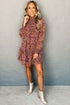 Bohemian Floral Print Shirred High Neck Loose Mini Dress