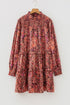 Bohemian Floral Print Shirred High Neck Loose Mini Dress